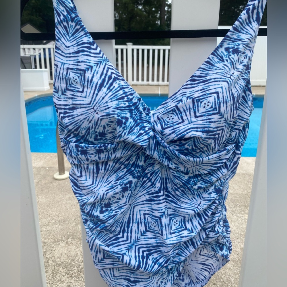 Emerald Blue and White One Piece Swimsuit